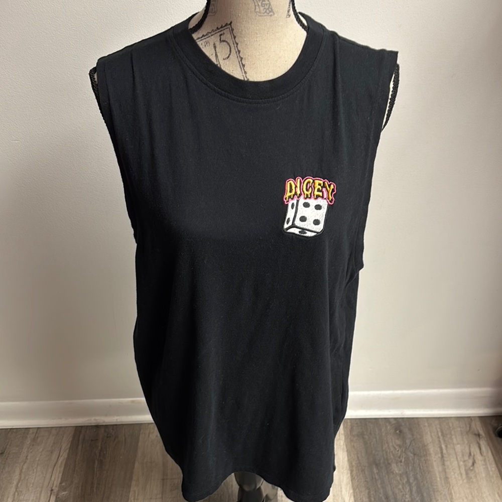 Black Embroidered Cut-Off Tank